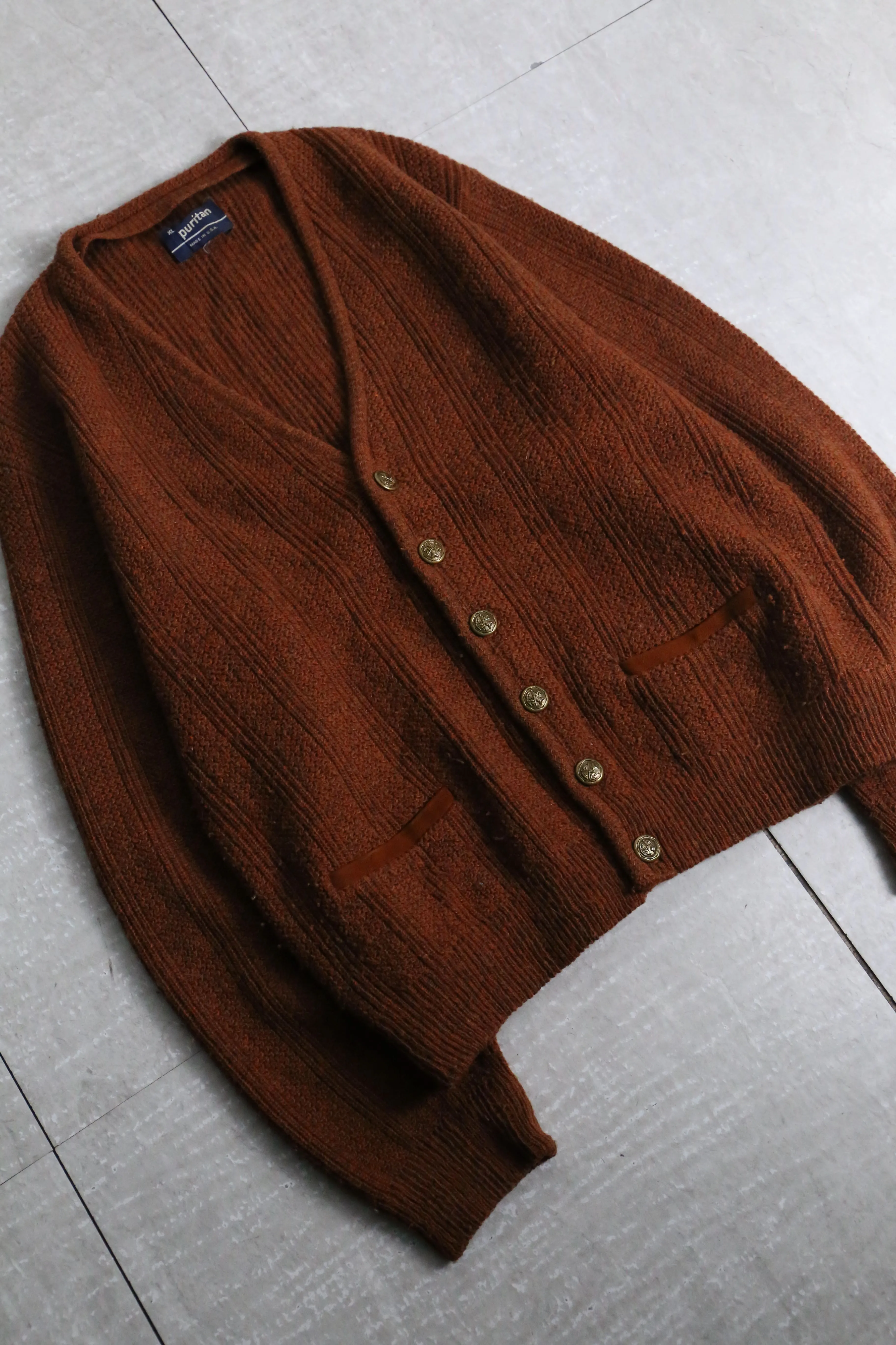 "puritan" orange brown knit cardigan