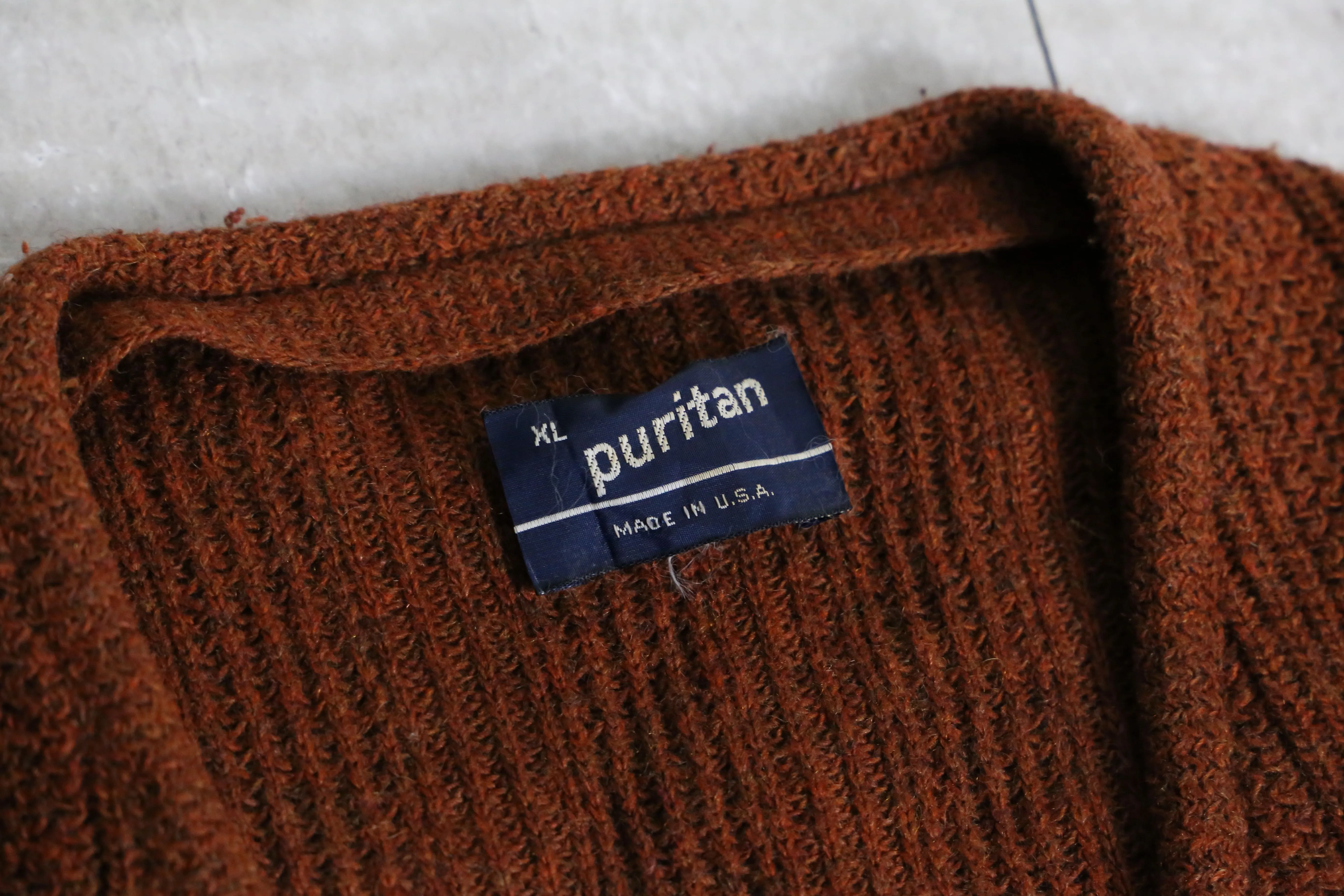 "puritan" orange brown knit cardigan