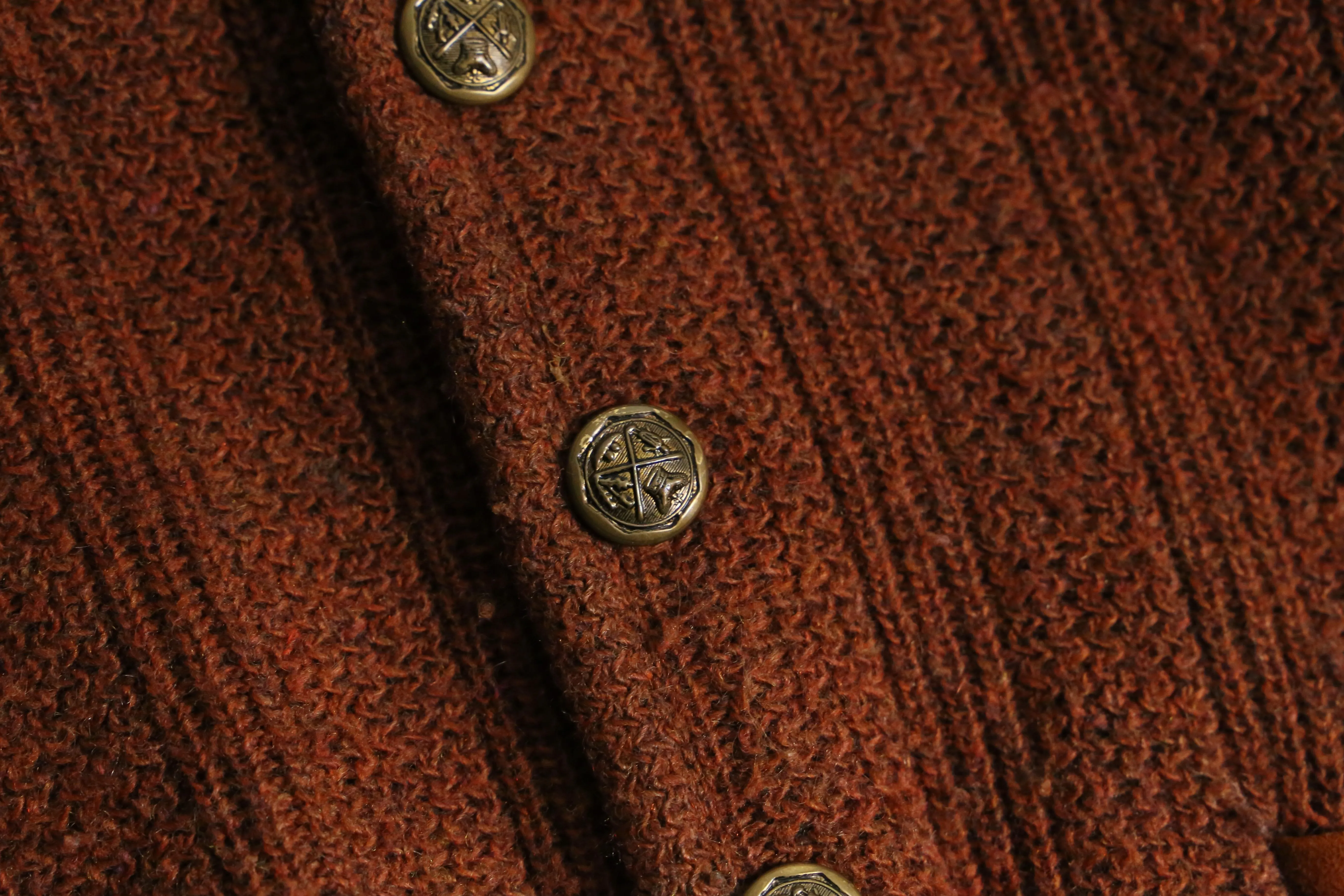 "puritan" orange brown knit cardigan