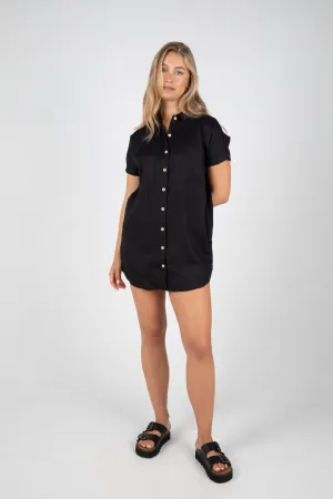 RAYLEIGH LINEN SHIRT DRESS - BLACK