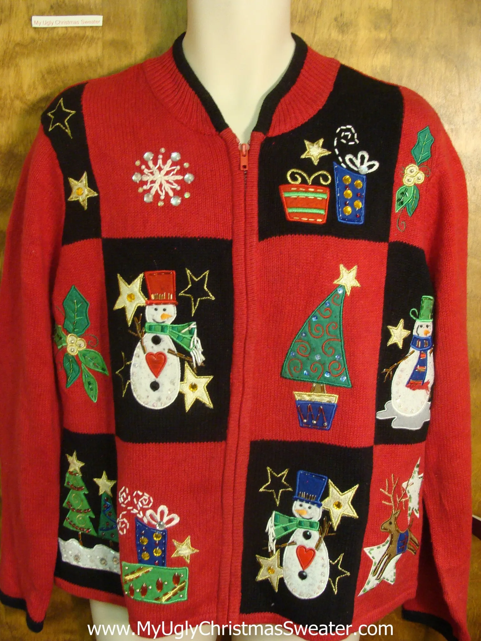 Red and Black Checkerboard Tacky Xmas Sweater