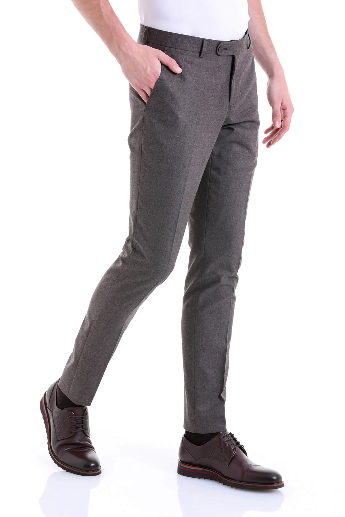 Regular Fit Side Pocket Low Waist Brown Dress Pants