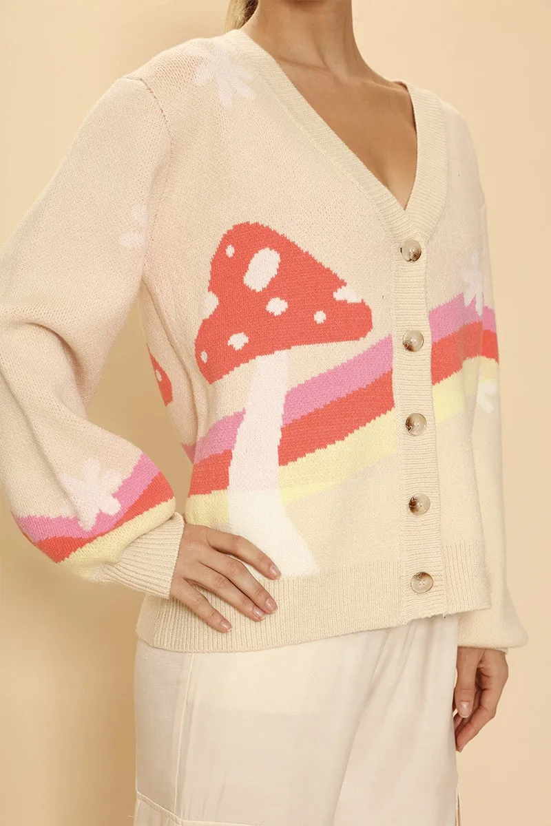 Retro stripe mushroom knit cardigan