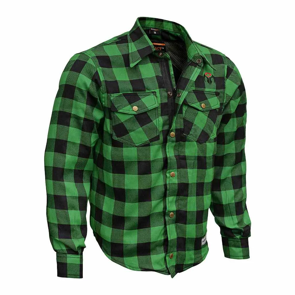 RIDERACT® Men's Motorcycle Riding Reinforced Flannel Shirt Road Series Green