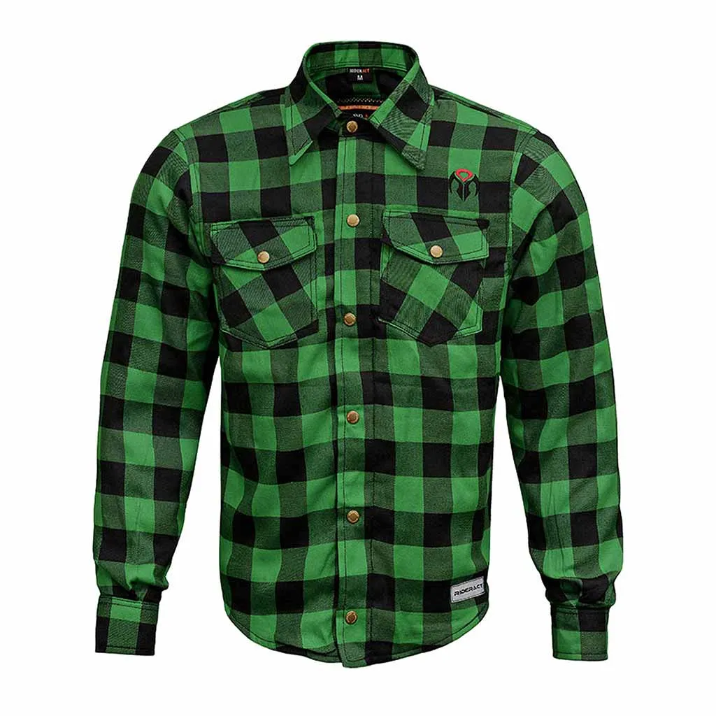 RIDERACT® Men's Motorcycle Riding Reinforced Flannel Shirt Road Series Green