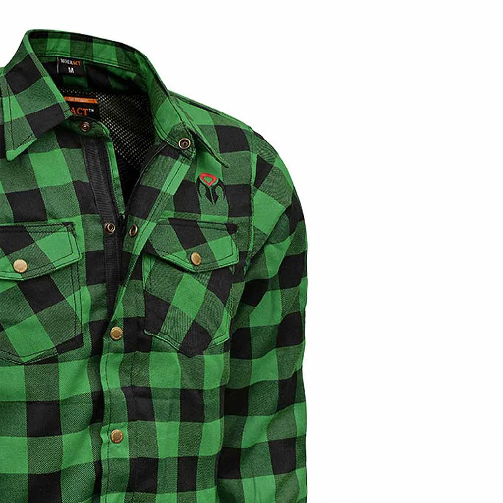 RIDERACT® Men's Motorcycle Riding Reinforced Flannel Shirt Road Series Green