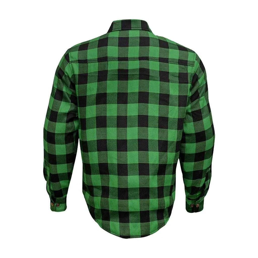 RIDERACT® Men's Motorcycle Riding Reinforced Flannel Shirt Road Series Green