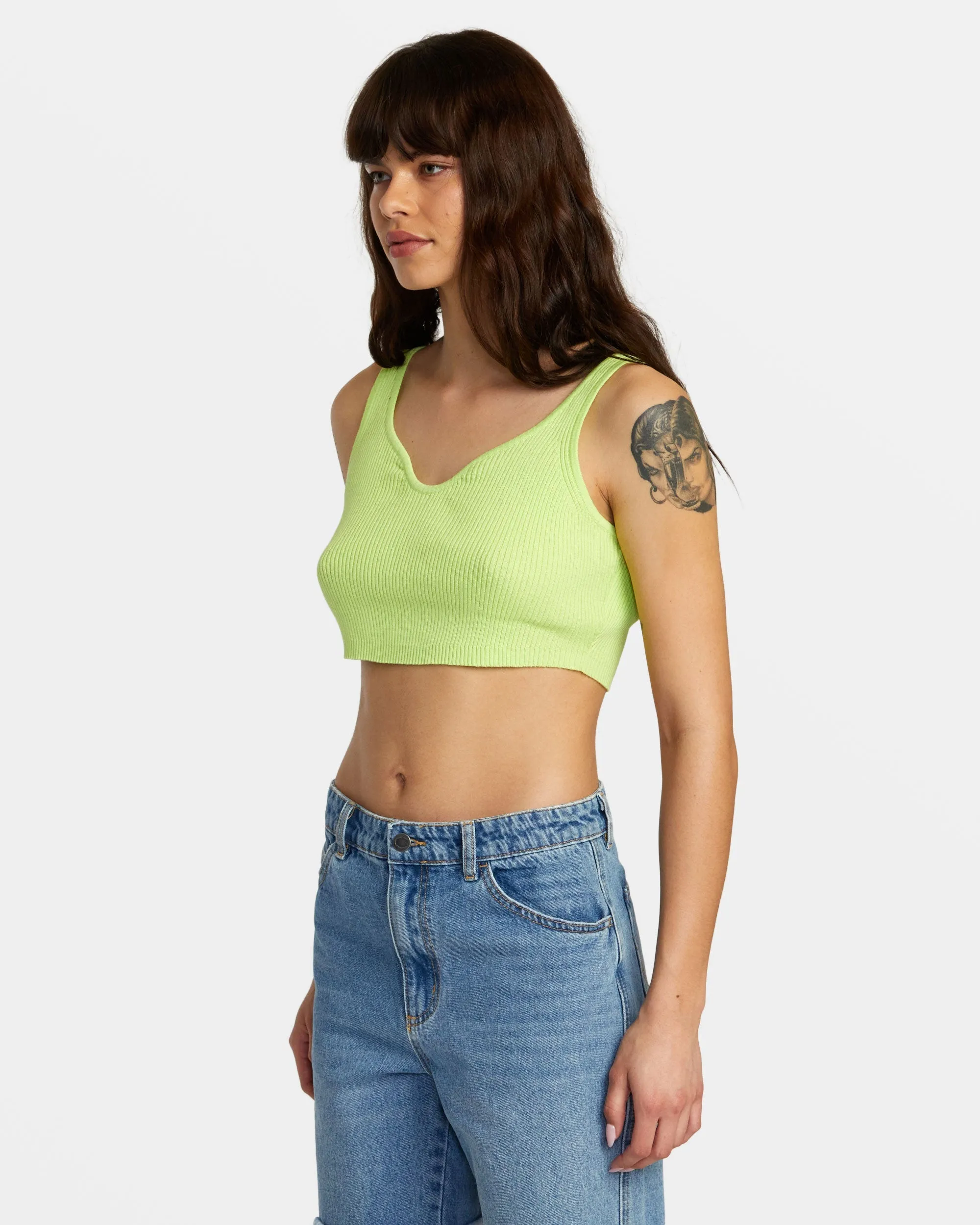 Roundabout Sweater Tank V-Neck Sweater - Neon Green