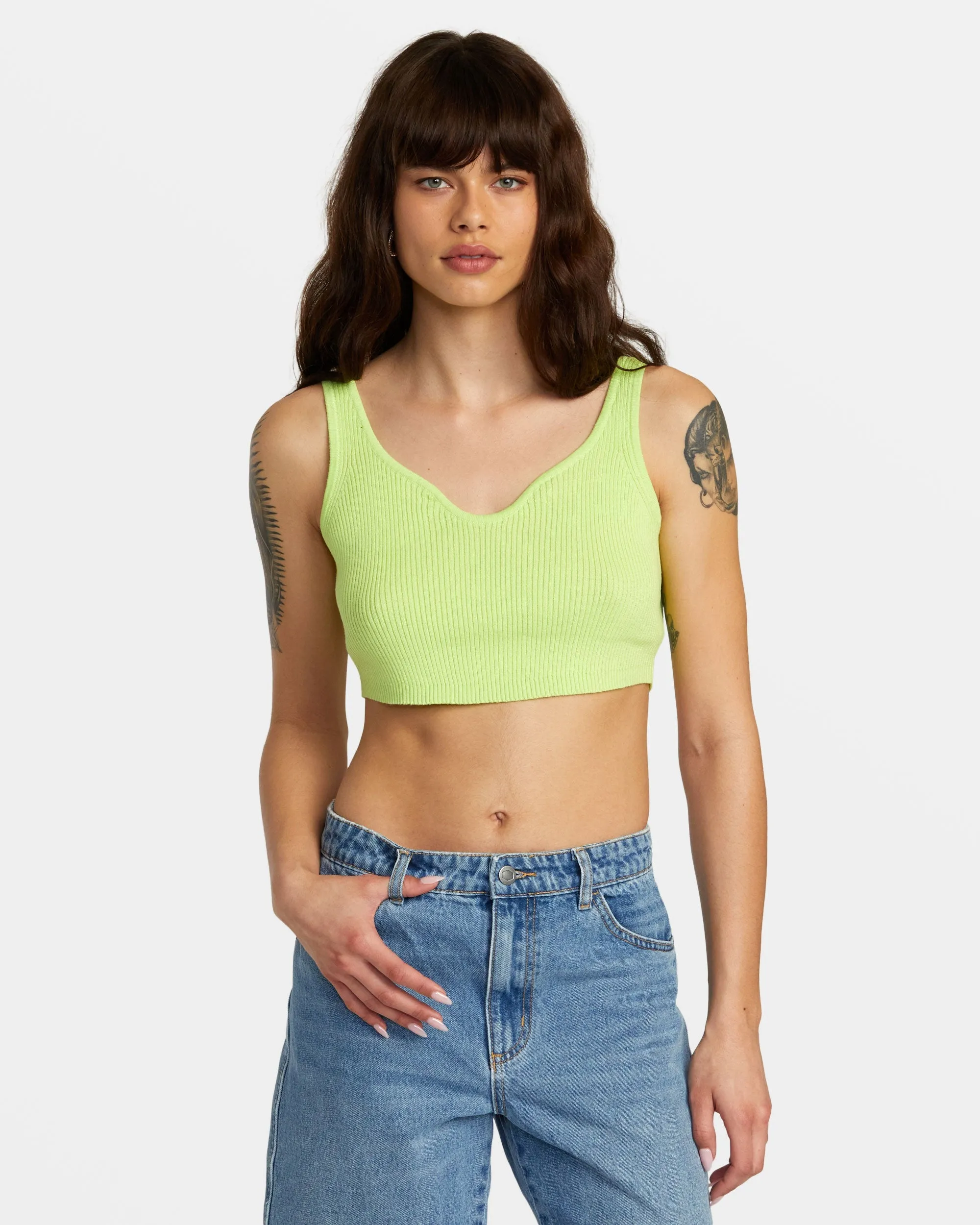 Roundabout Sweater Tank V-Neck Sweater - Neon Green