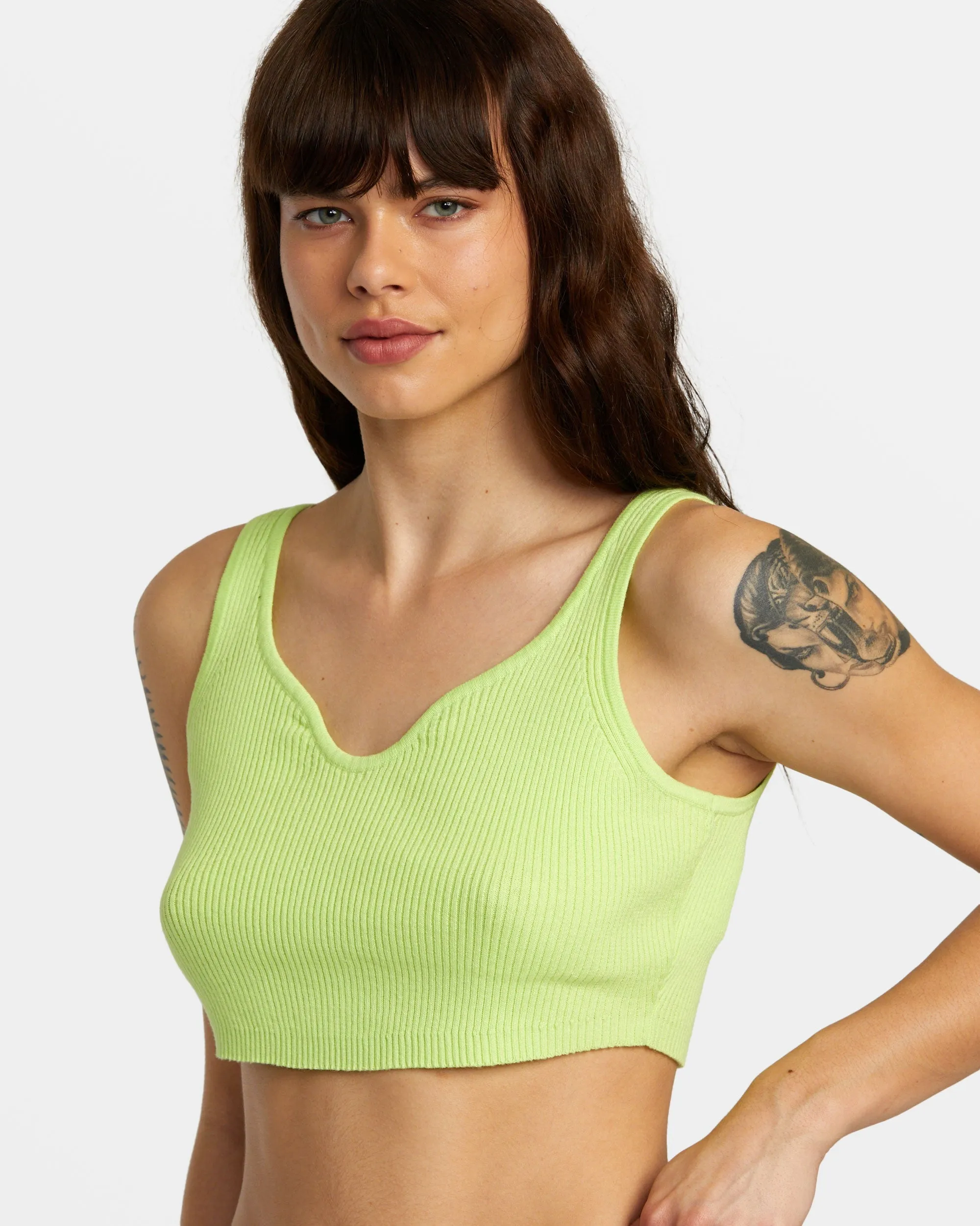 Roundabout Sweater Tank V-Neck Sweater - Neon Green