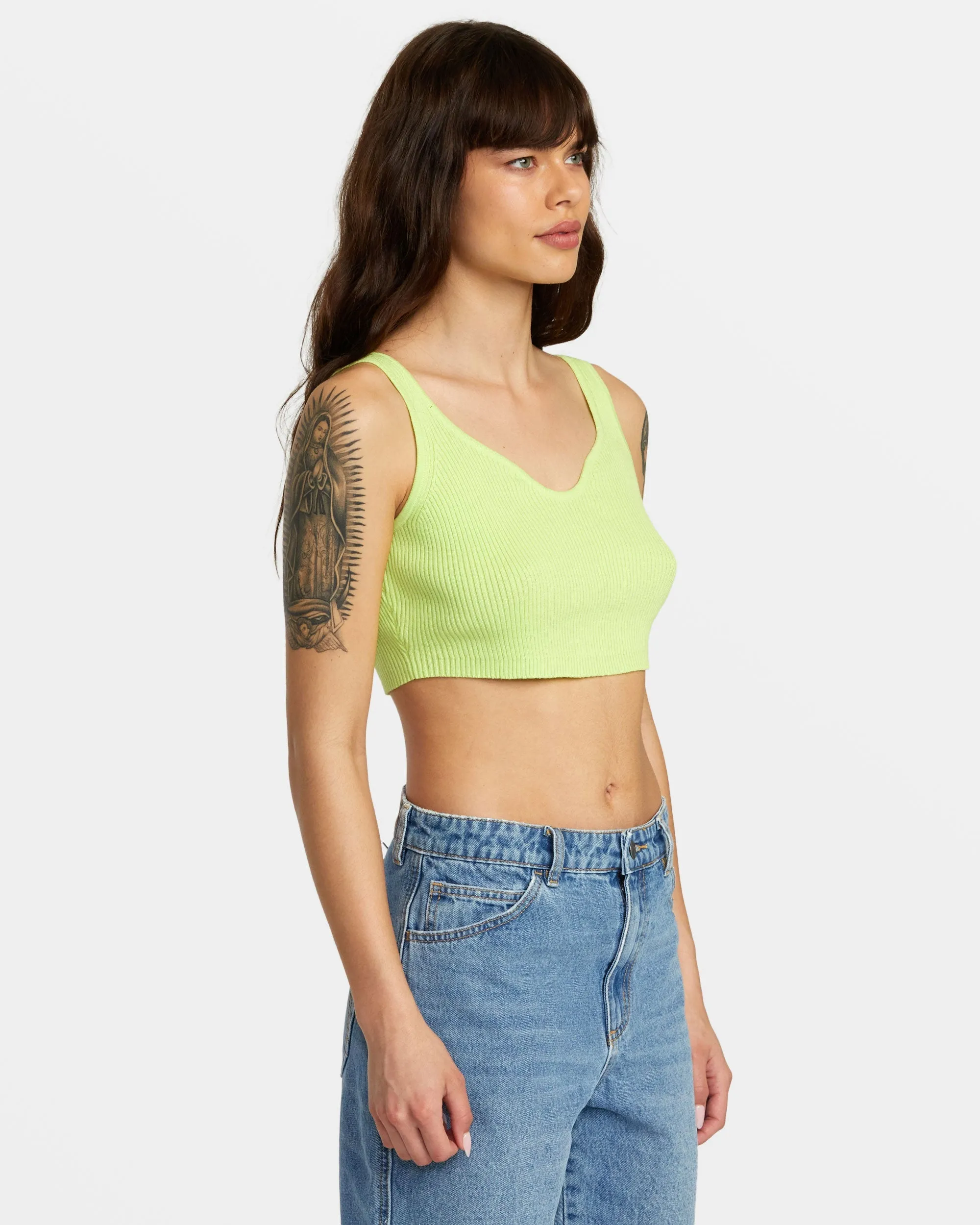 Roundabout Sweater Tank V-Neck Sweater - Neon Green