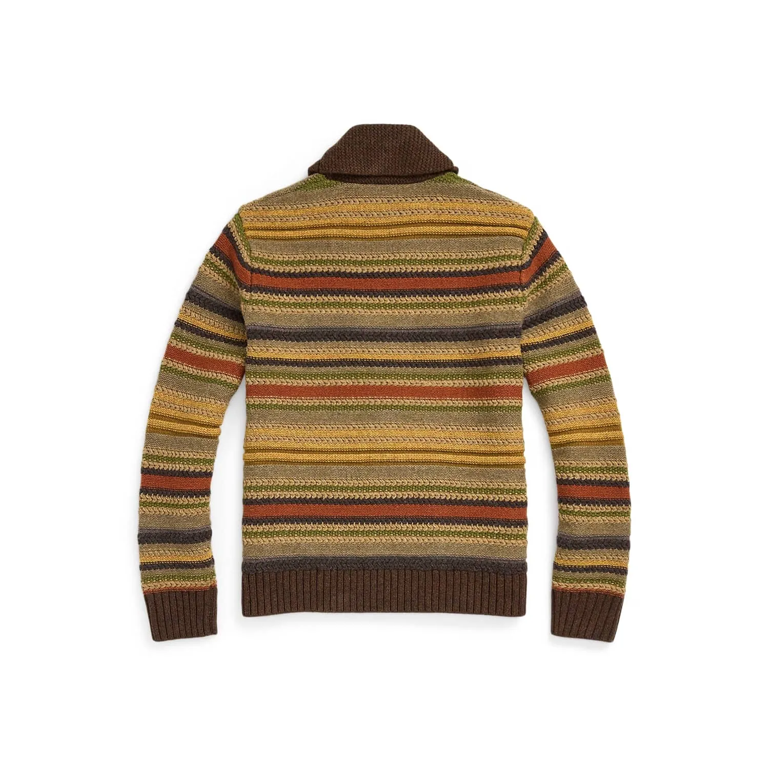 RRL Striped Wool Shawl-Collar Cardigan Brown Multi