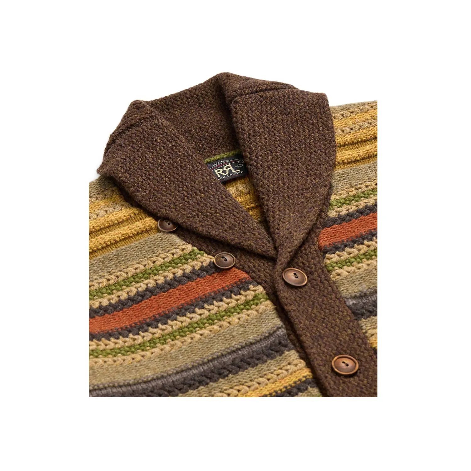 RRL Striped Wool Shawl-Collar Cardigan Brown Multi