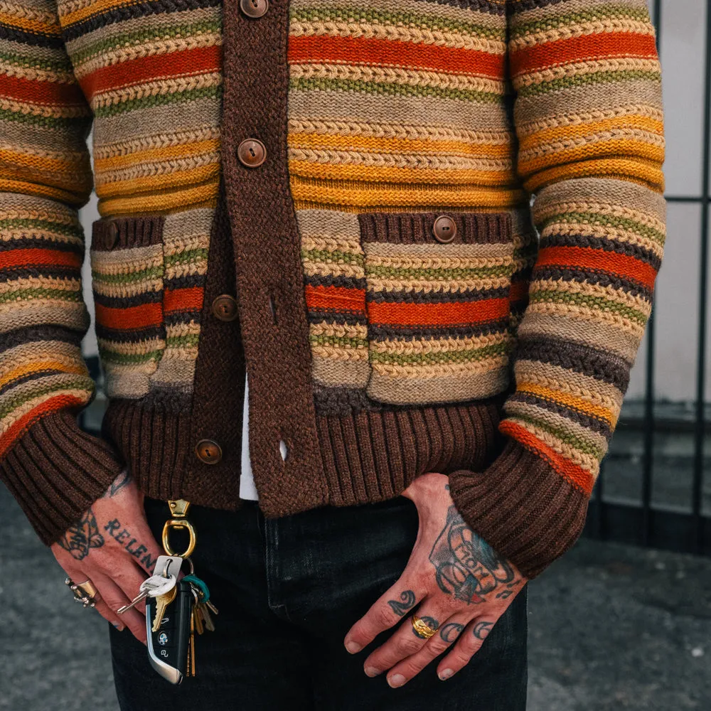 RRL Striped Wool Shawl-Collar Cardigan Brown Multi