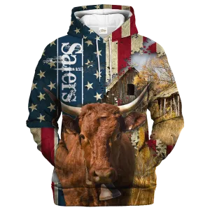 Salers Farm With America Flag Hoodie