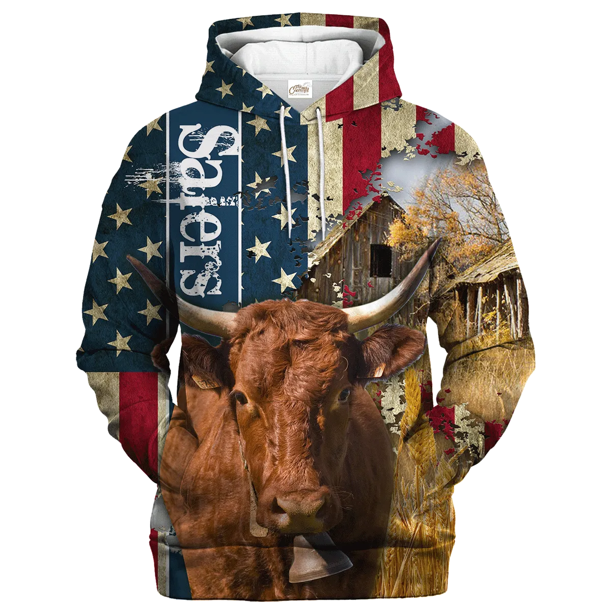 Salers Farm With America Flag Hoodie