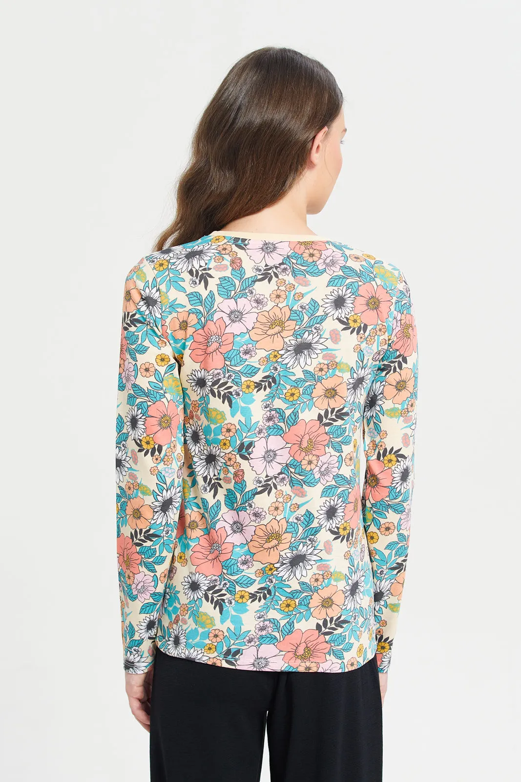 Senior Girls Multicolour Floral Print T-Shirt