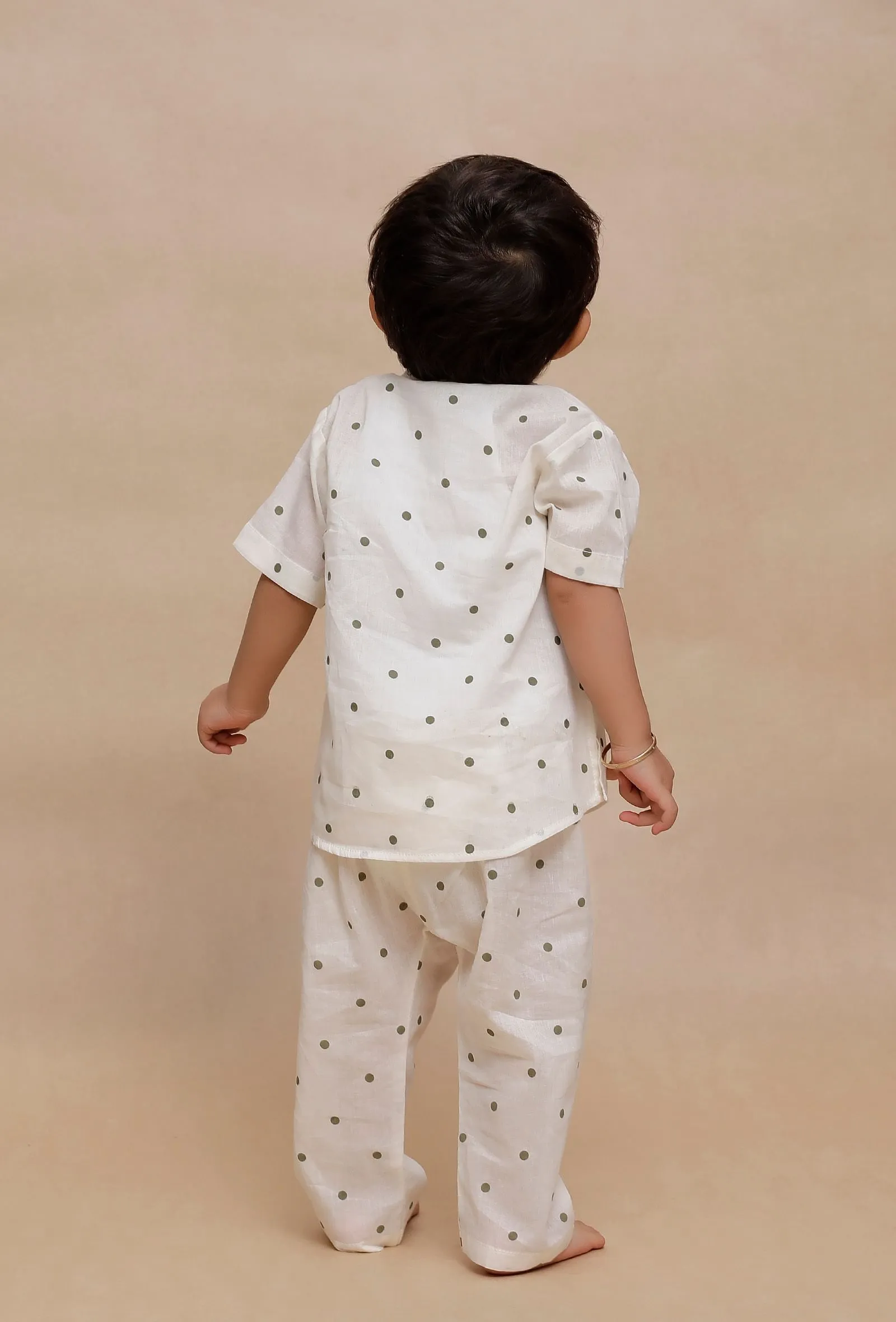 Set of 2: Off-White Polka Dot Printed Shirt and off-white Polka Dot Printed Pant