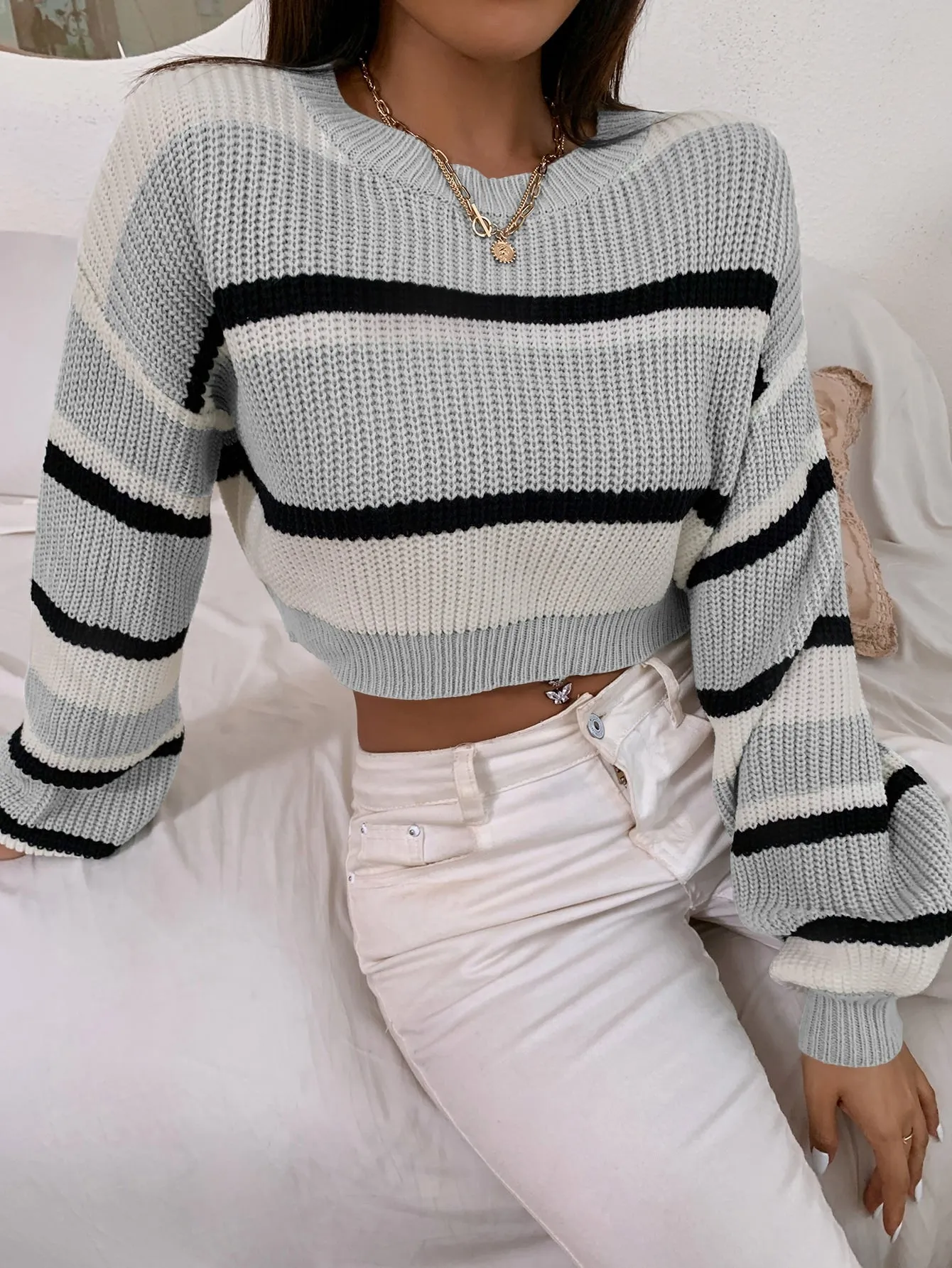 SHEIN Color Block Drop Shoulder Sweater