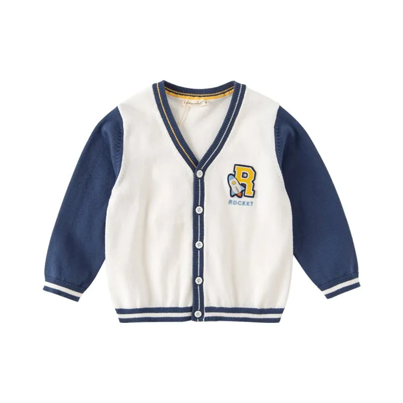 Shooting Rocket Two-tone Boy Navy Knitted Cardigan