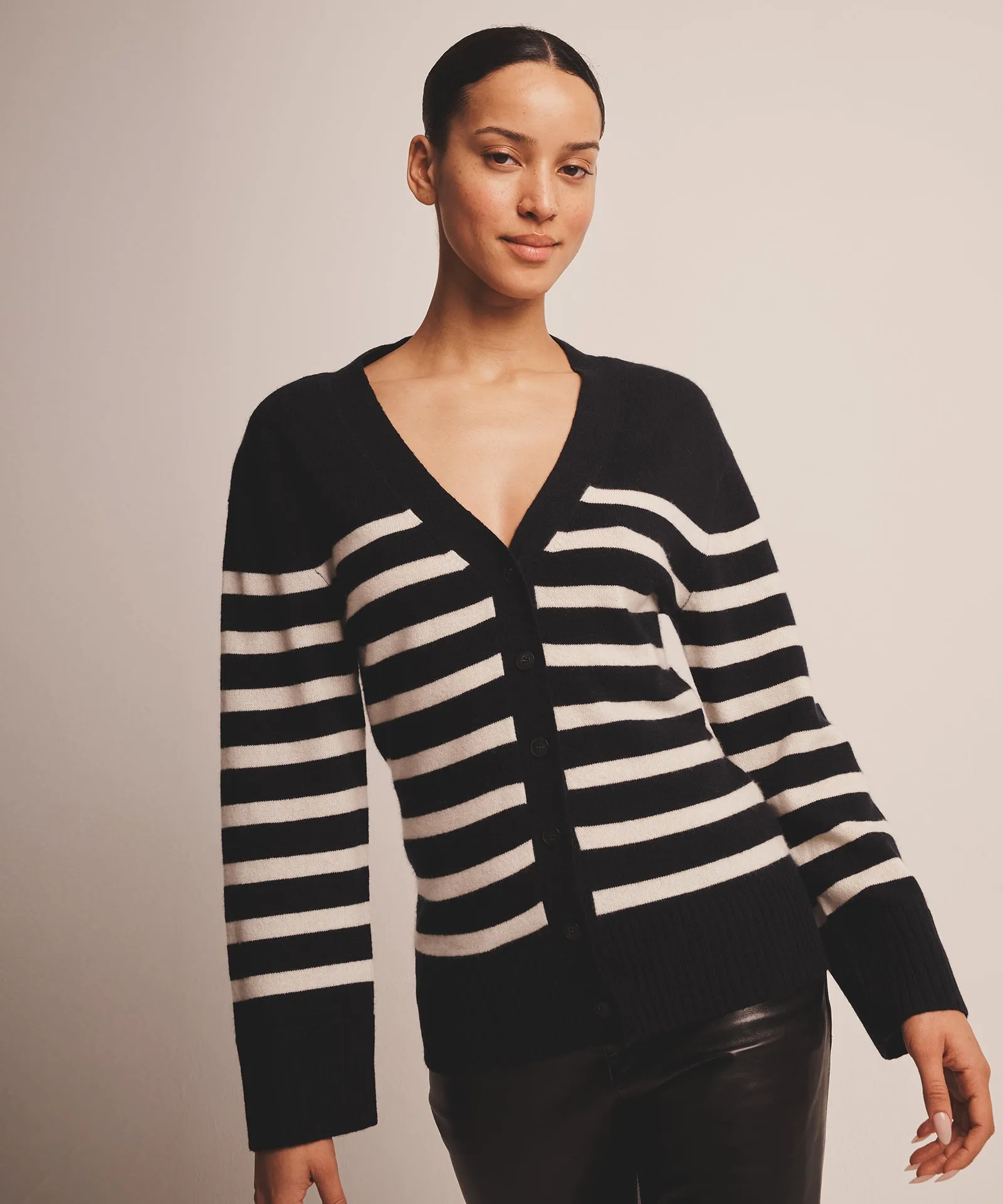 Signature Cashmere Striped Fitted Cardigan