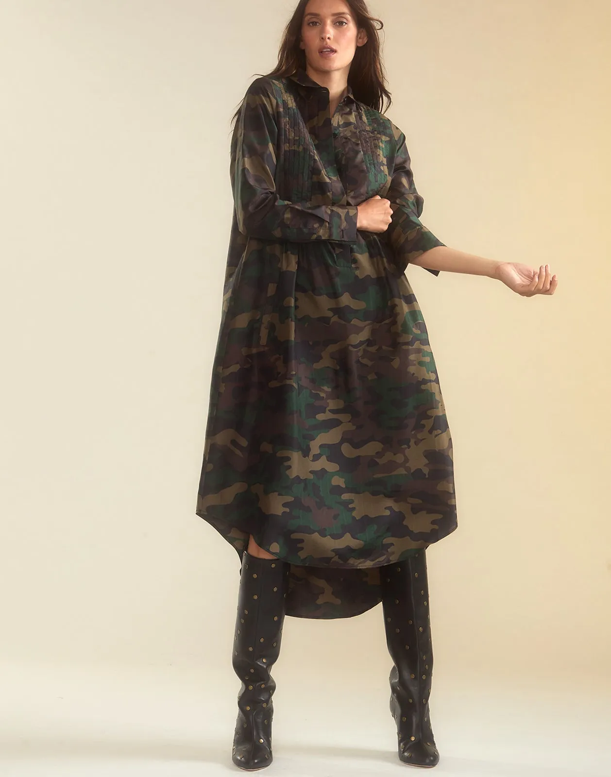 Silk Taffeta Shirt Dress