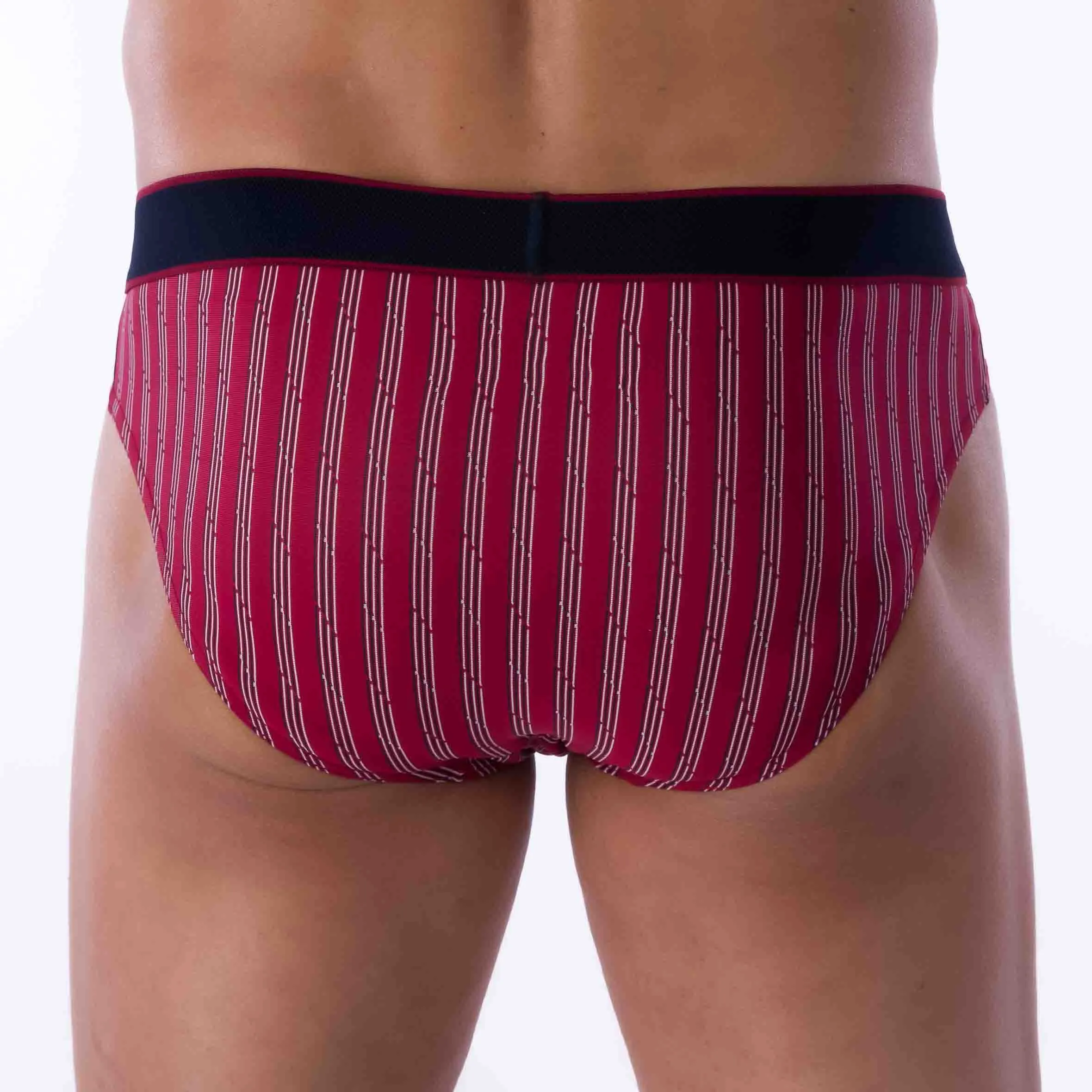 Slip taille basse avec Ceinture en Microfibre Rayée Rouge C168