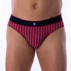 Slip taille basse avec Ceinture en Microfibre Rayée Rouge C168