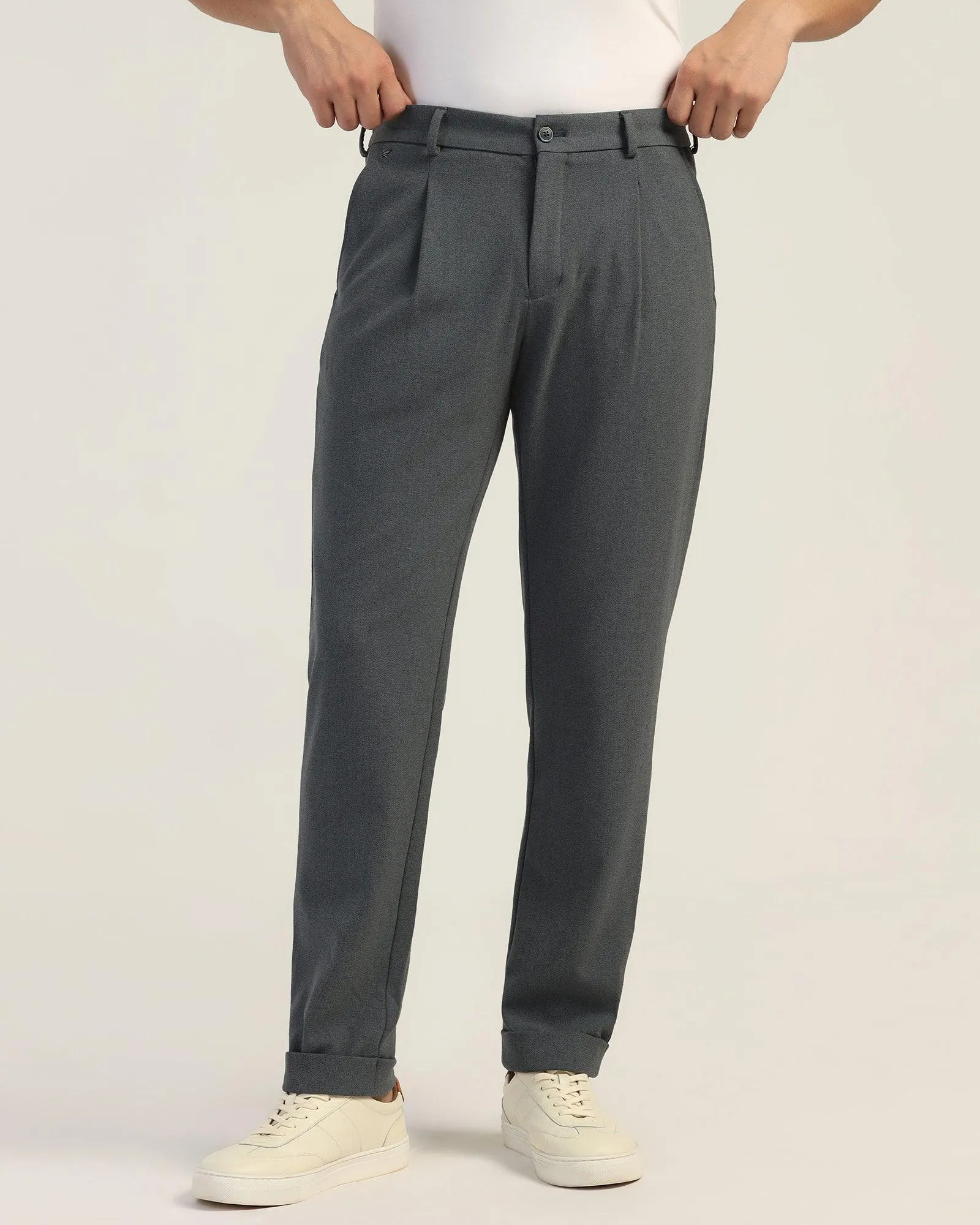 Sneaker Fit Petrol Blue Textured Pant - Carens