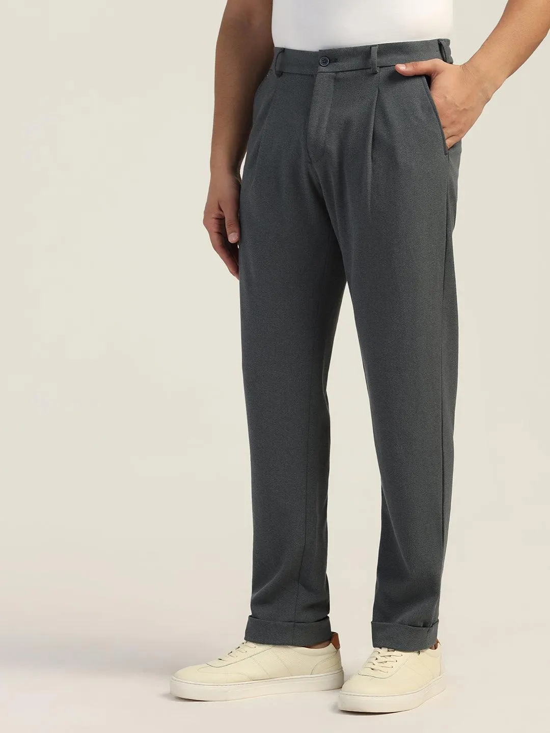 Sneaker Fit Petrol Blue Textured Pant - Carens