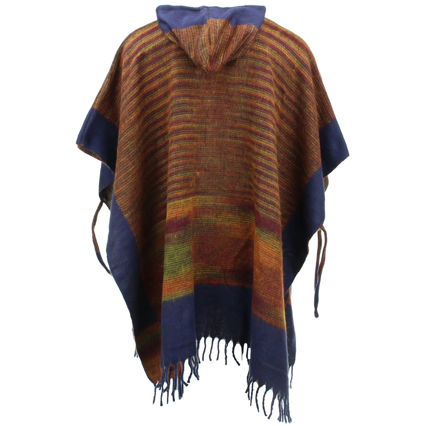 Soft Vegan Wool Hooded Tibet Poncho - Sunset & Navy