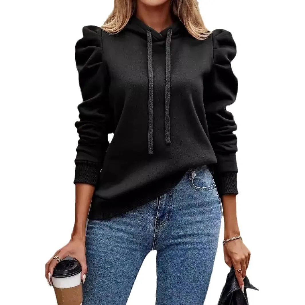 Solid Color Long-sleeved Casual Women's Top Hoodie