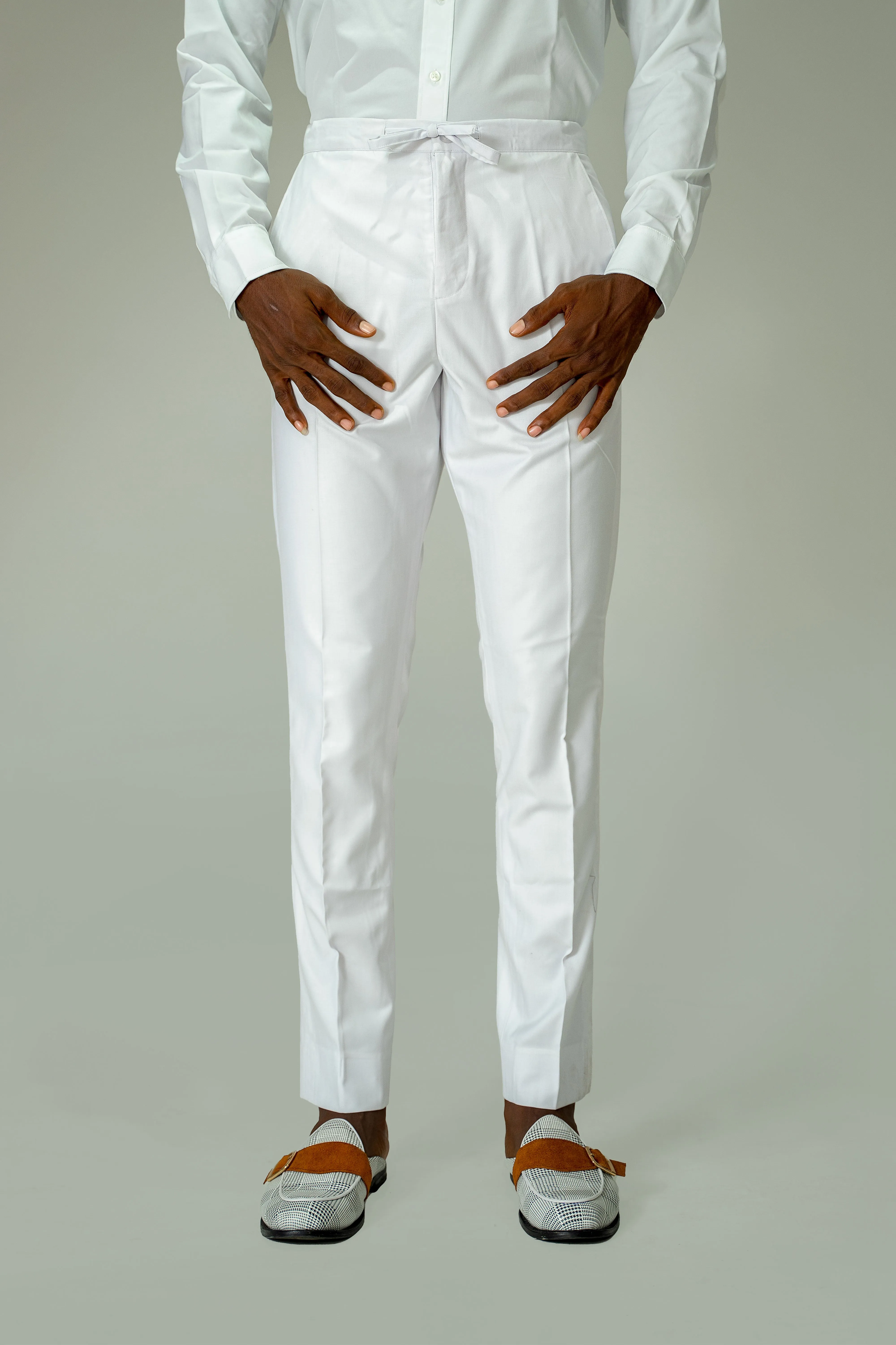 Standard Length Short Sleeve Wool Pants in White