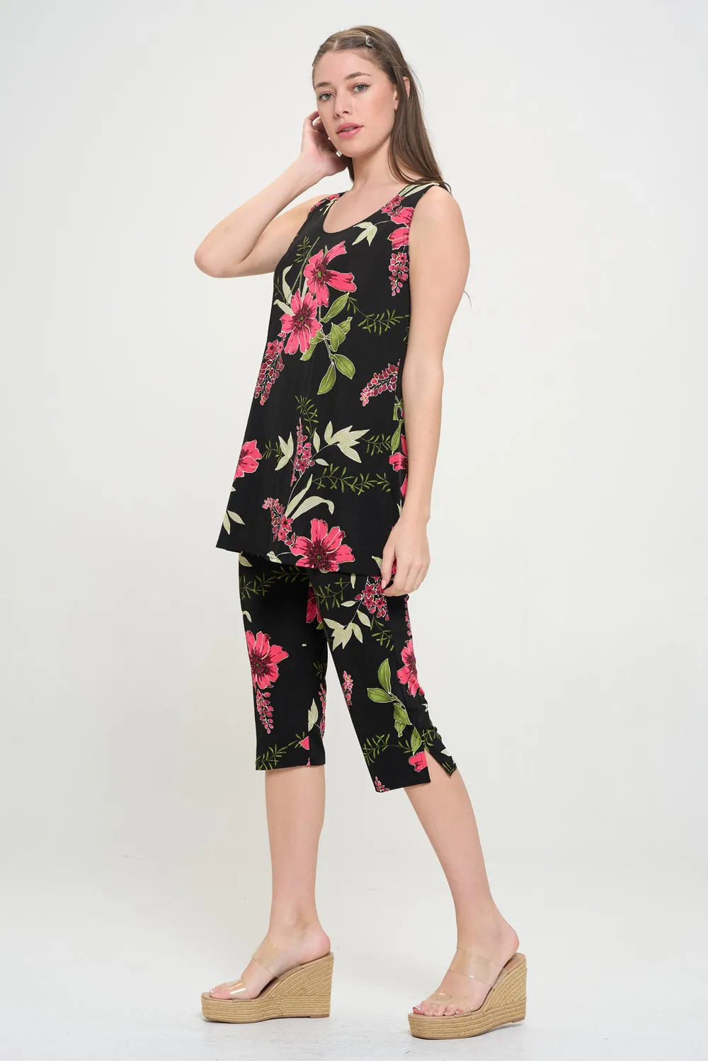 Stretchy Tank Capri Pant Set Print-9002BN-TRP1-W431