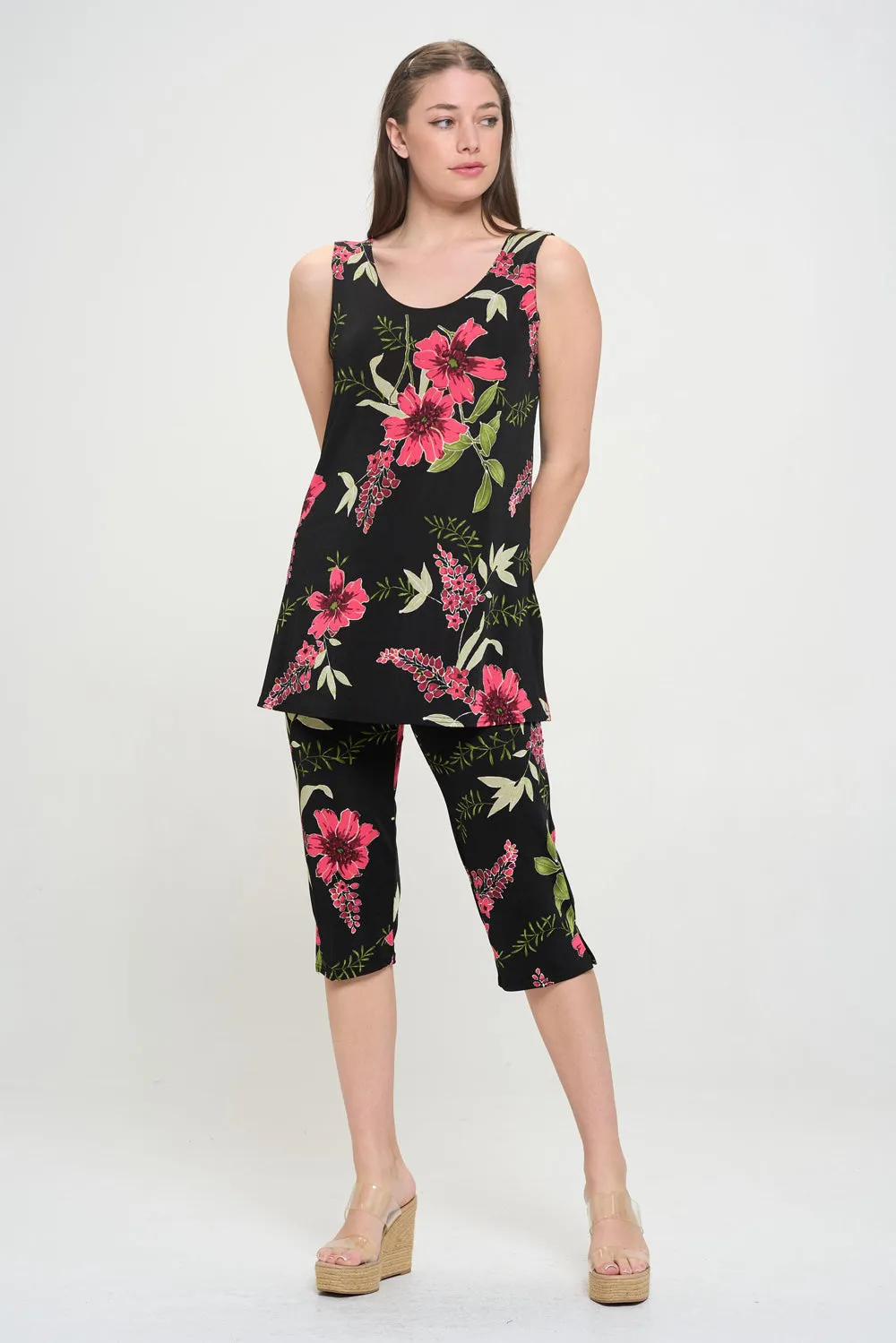 Stretchy Tank Capri Pant Set Print-9002BN-TRP1-W431