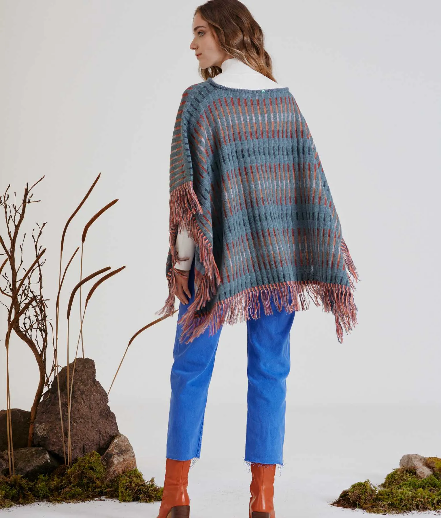 Striped Rib Reversible Poncho