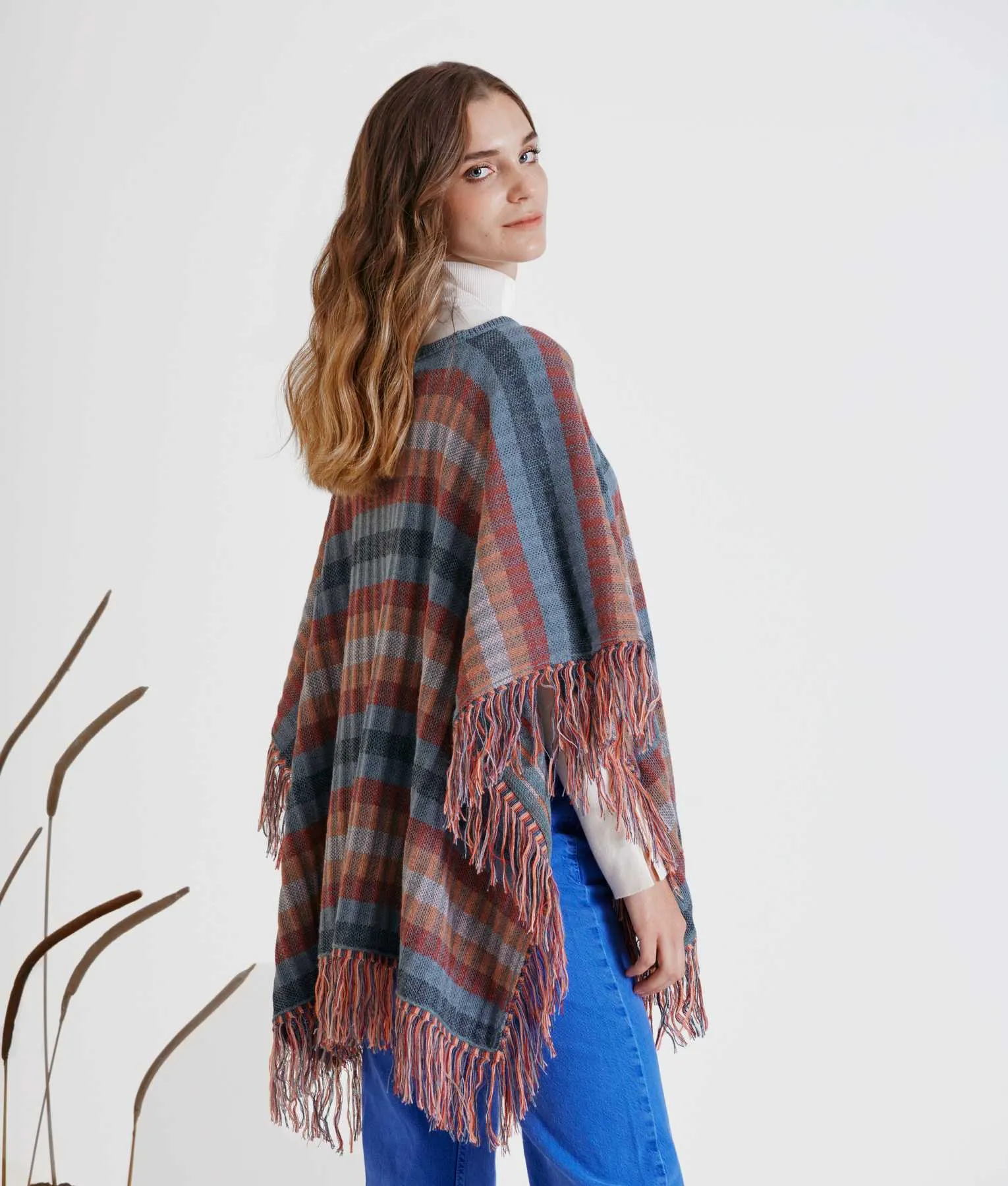 Striped Rib Reversible Poncho