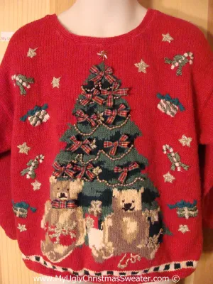 Tacky Christmas Sweater 80s Massive Tree Bears (f1284)