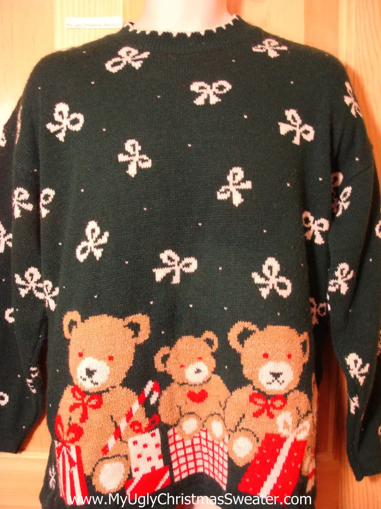 Tacky Ugly Christmas Sweater 80s 2sided Classic with Bows and Bears (f358)