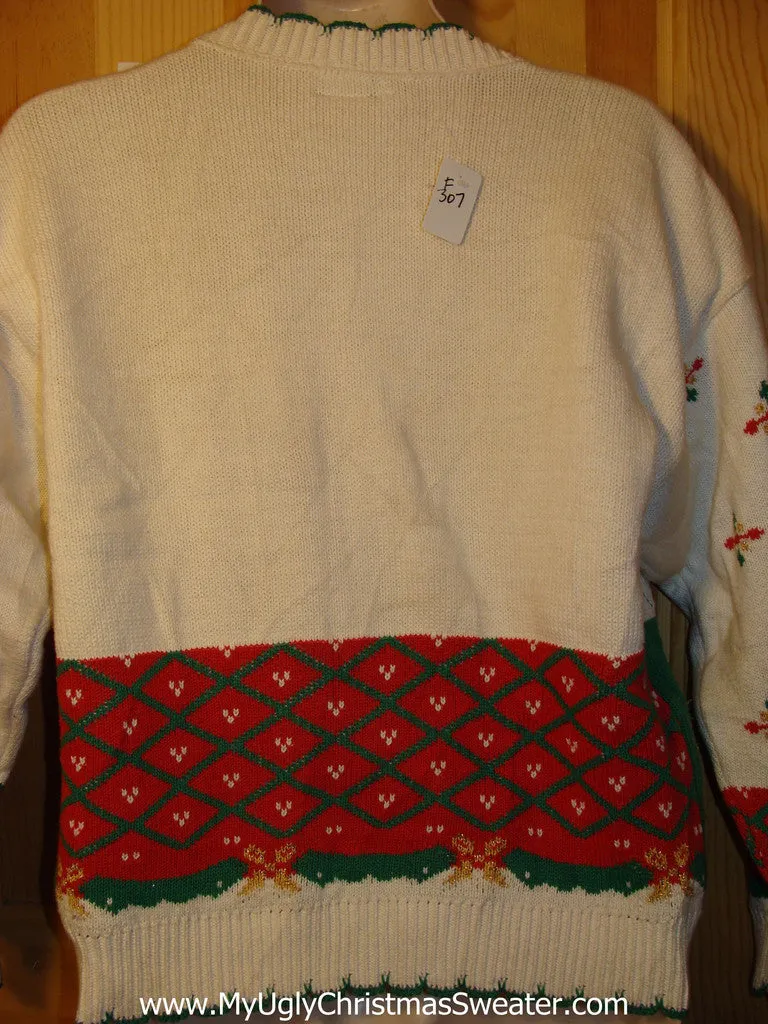 Tacky Ugly Christmas Sweater 80s Cardigan with Cats and 3D Bling Gold Trimming (f307)