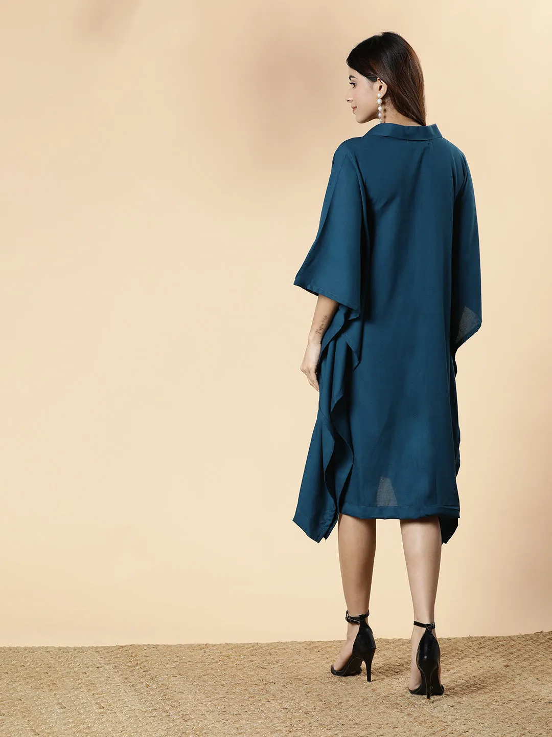 Teal Rayon Shirt-Kaftan - Leafy