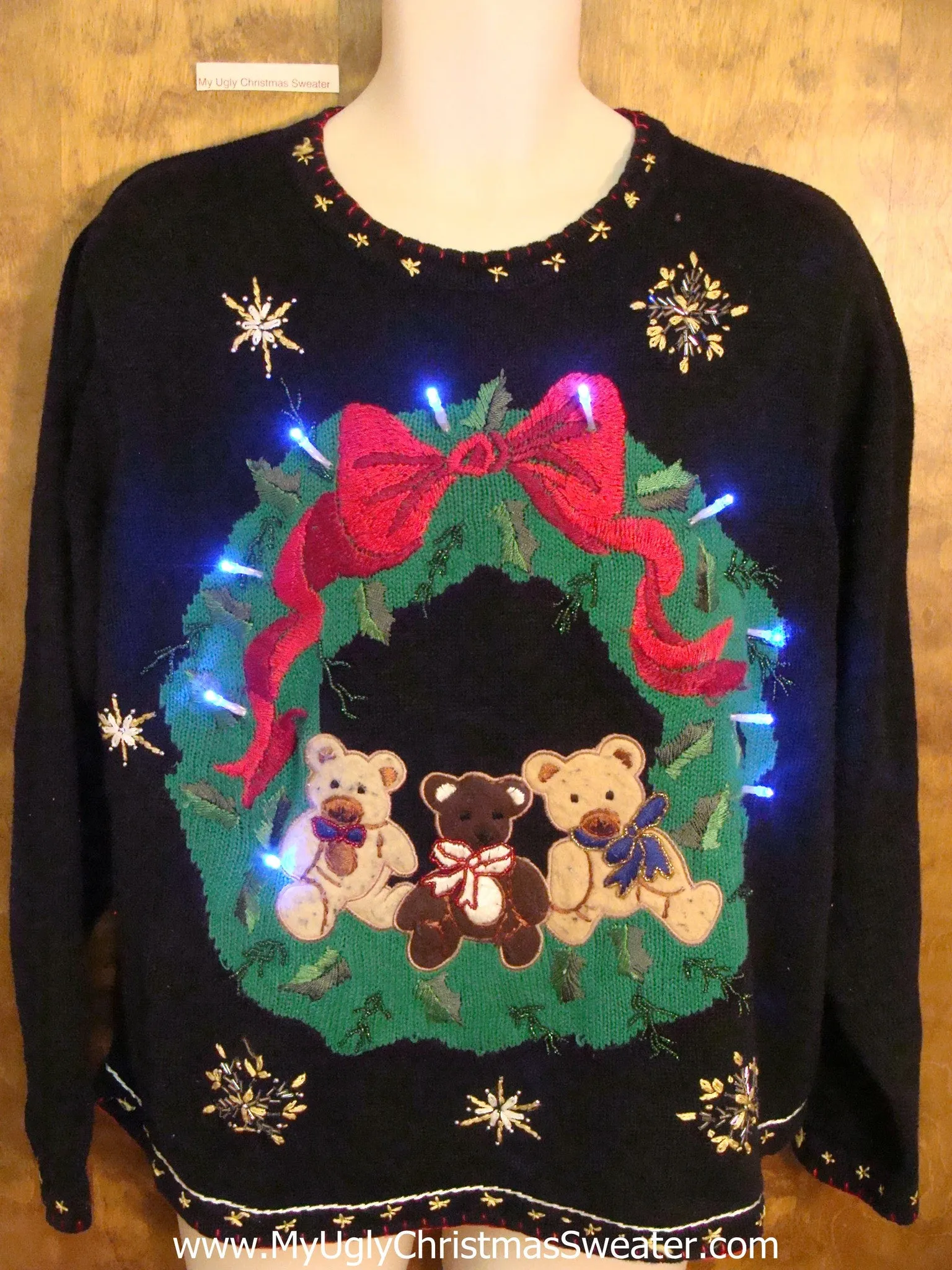 Teddy Bear Trio Light Up Ugly Xmas Sweater