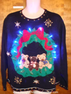 Teddy Bear Trio Light Up Ugly Xmas Sweater