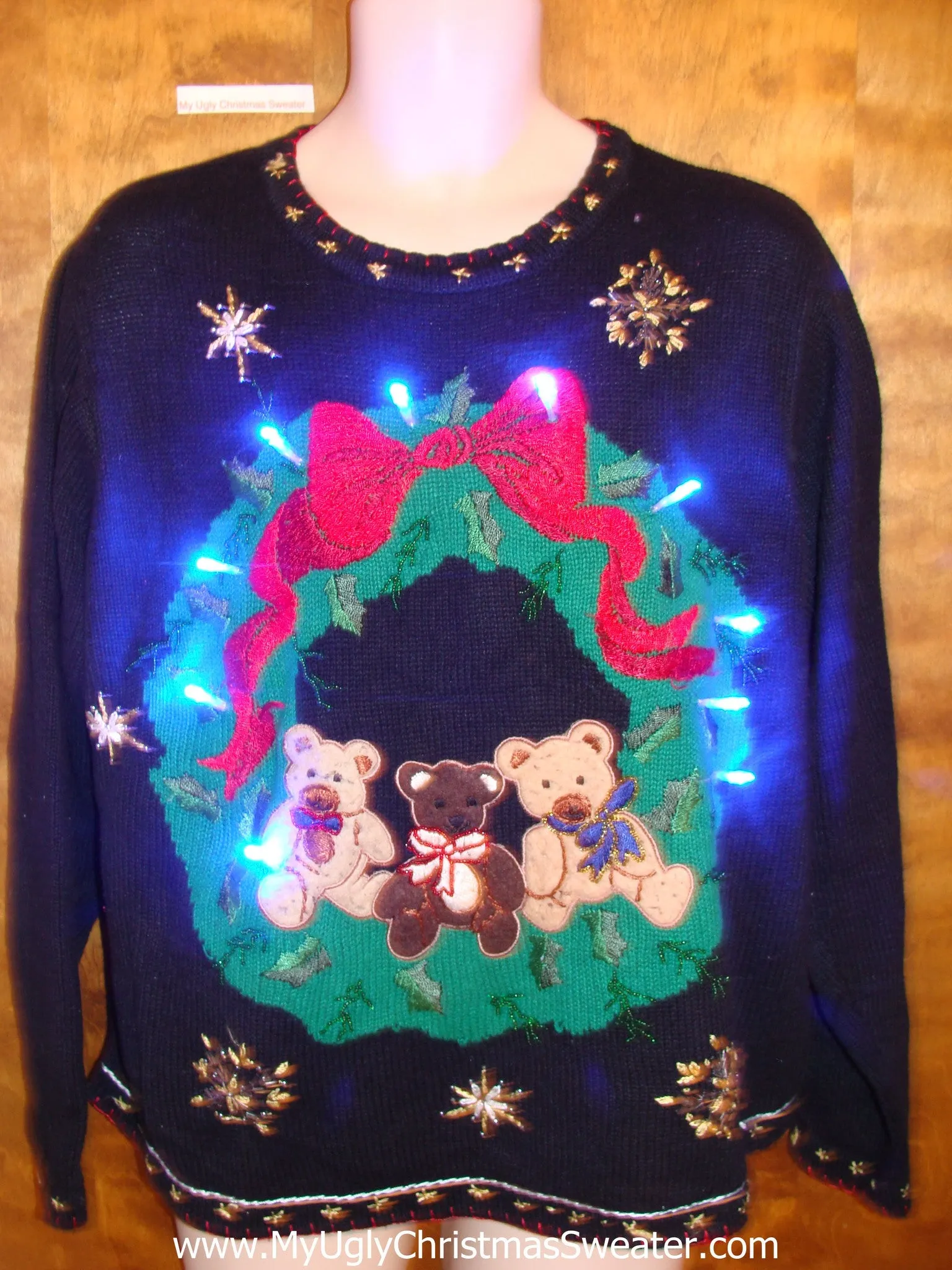 Teddy Bear Trio Light Up Ugly Xmas Sweater