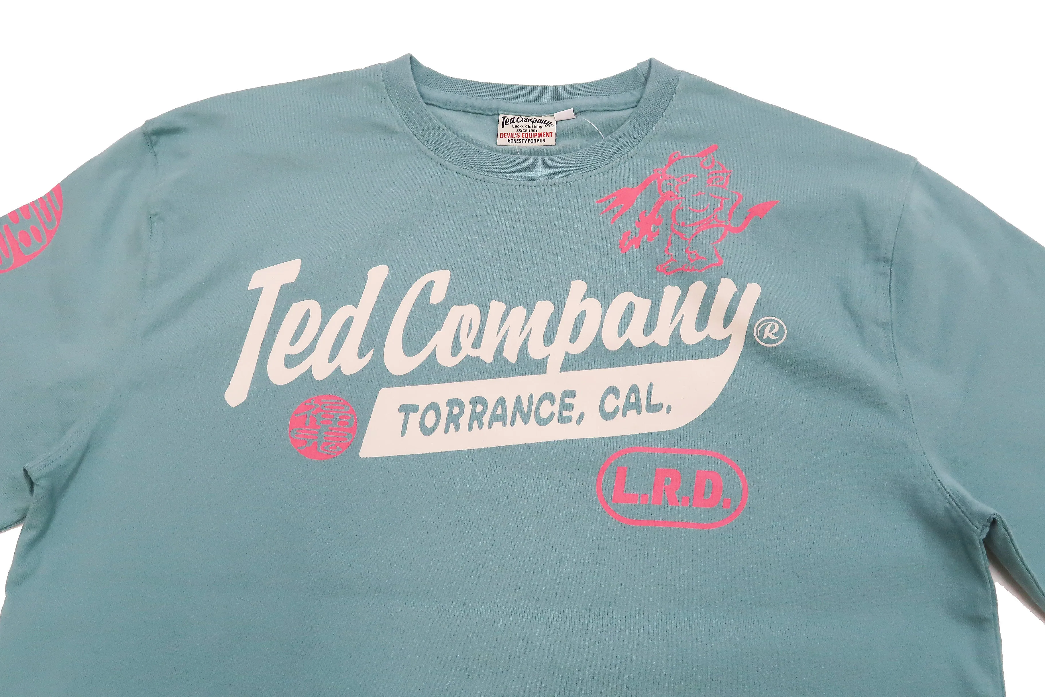 Tedman T-Shirt Men's Lucky Devil Logo Graphic Long Sleeve Tee Efu-Shokai TDLS-355 Blue-Green