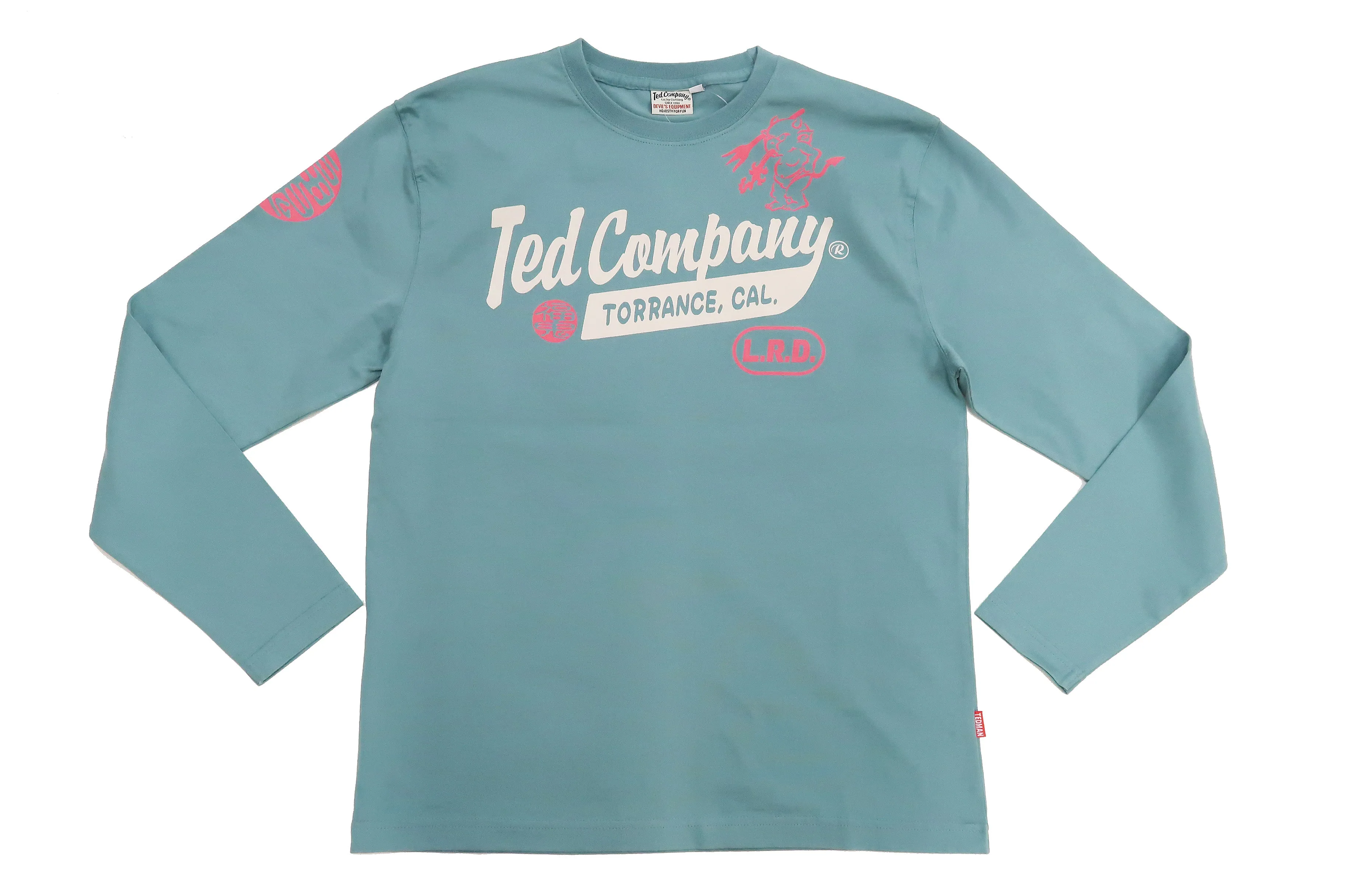 Tedman T-Shirt Men's Lucky Devil Logo Graphic Long Sleeve Tee Efu-Shokai TDLS-355 Blue-Green