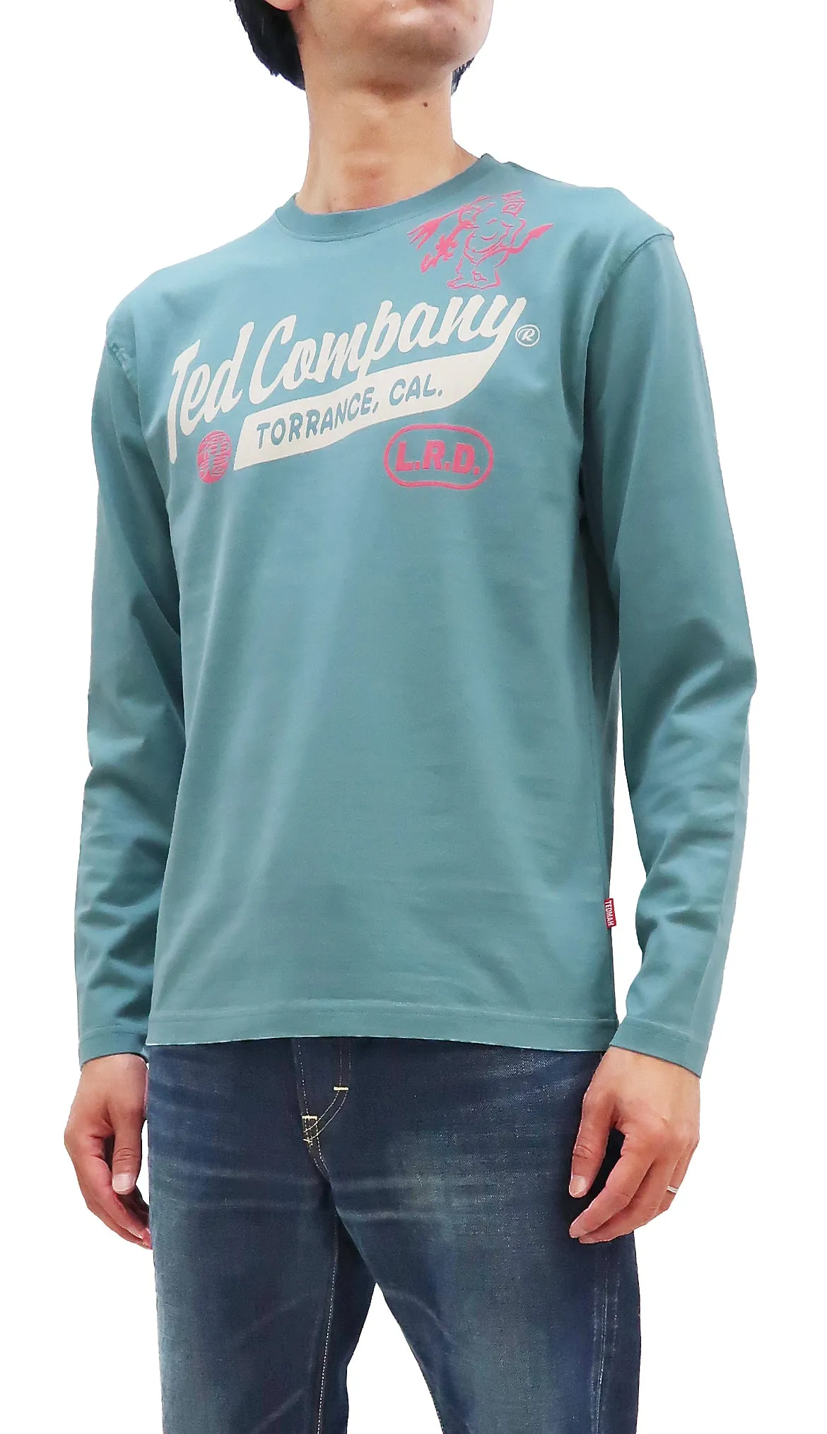 Tedman T-Shirt Men's Lucky Devil Logo Graphic Long Sleeve Tee Efu-Shokai TDLS-355 Blue-Green