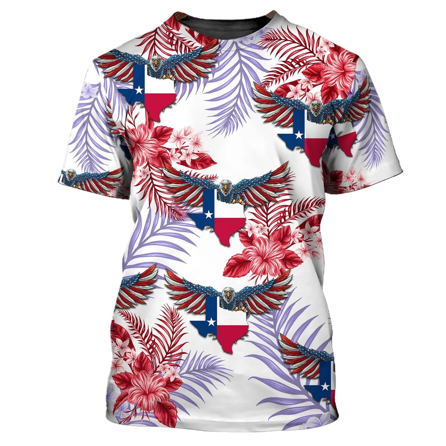 Texas Eagle Flag Flower Pattern 3D Full Print Shirt, Perfect Christmas Shirt for Texas Person