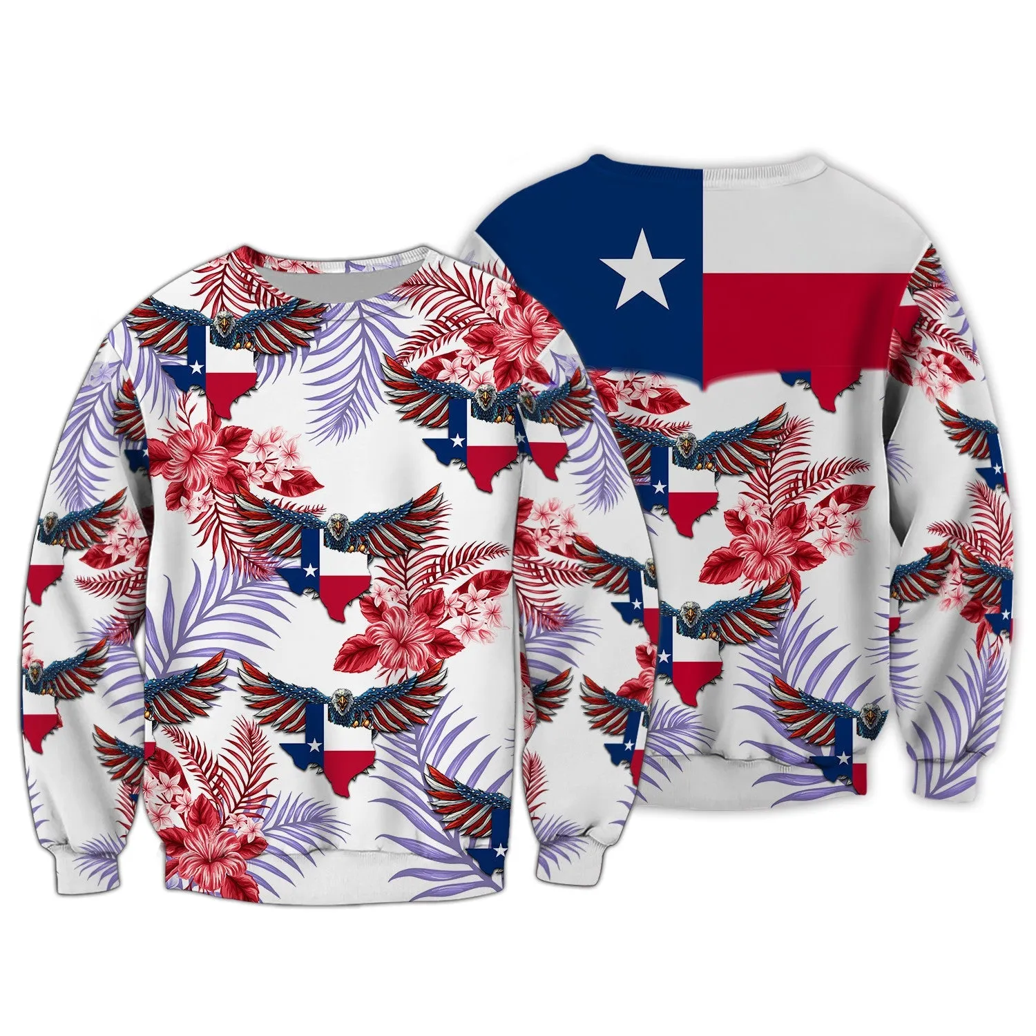 Texas Eagle Flag Flower Pattern 3D Full Print Shirt, Perfect Christmas Shirt for Texas Person