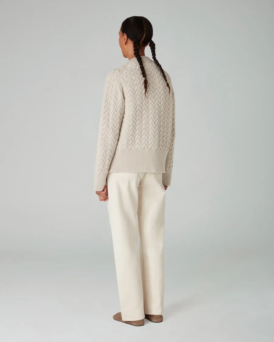 The BORDER CABLE Cardigan - Lait